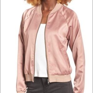 Mural Pink Satin Bomber Jacket